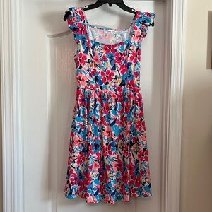 Floral Ruffle Sleeve Midi Dress - Pink & Blue